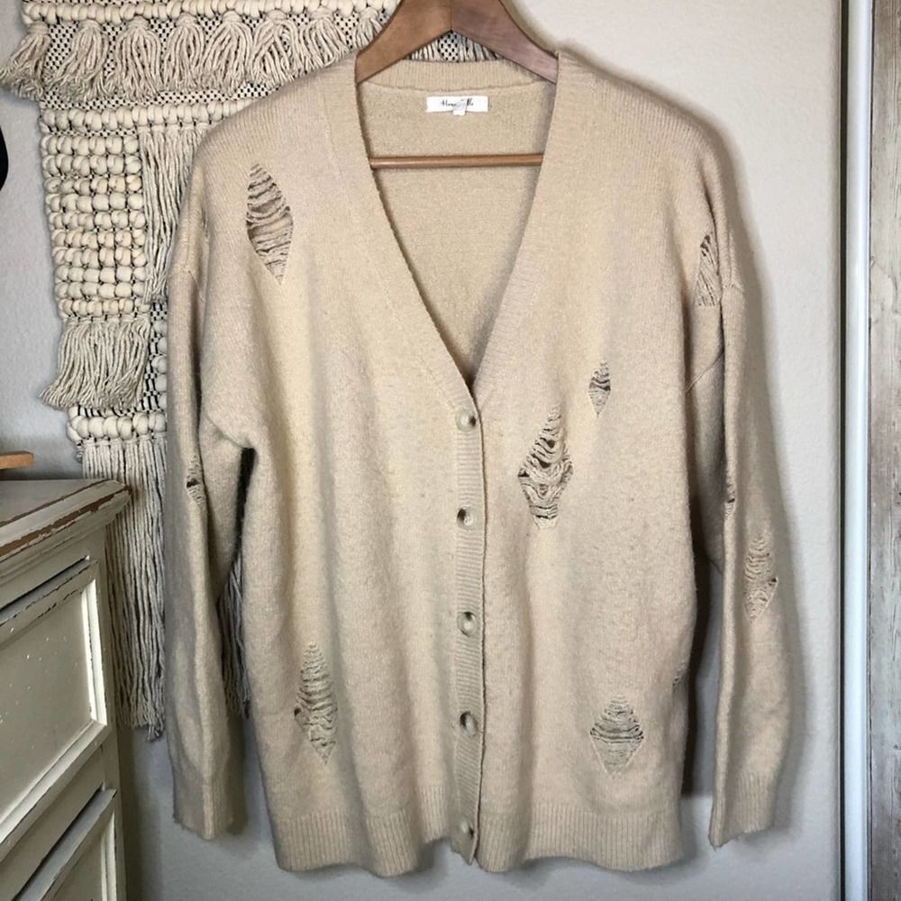 Honey Belle Tan Distressed Cardigan Sweater S